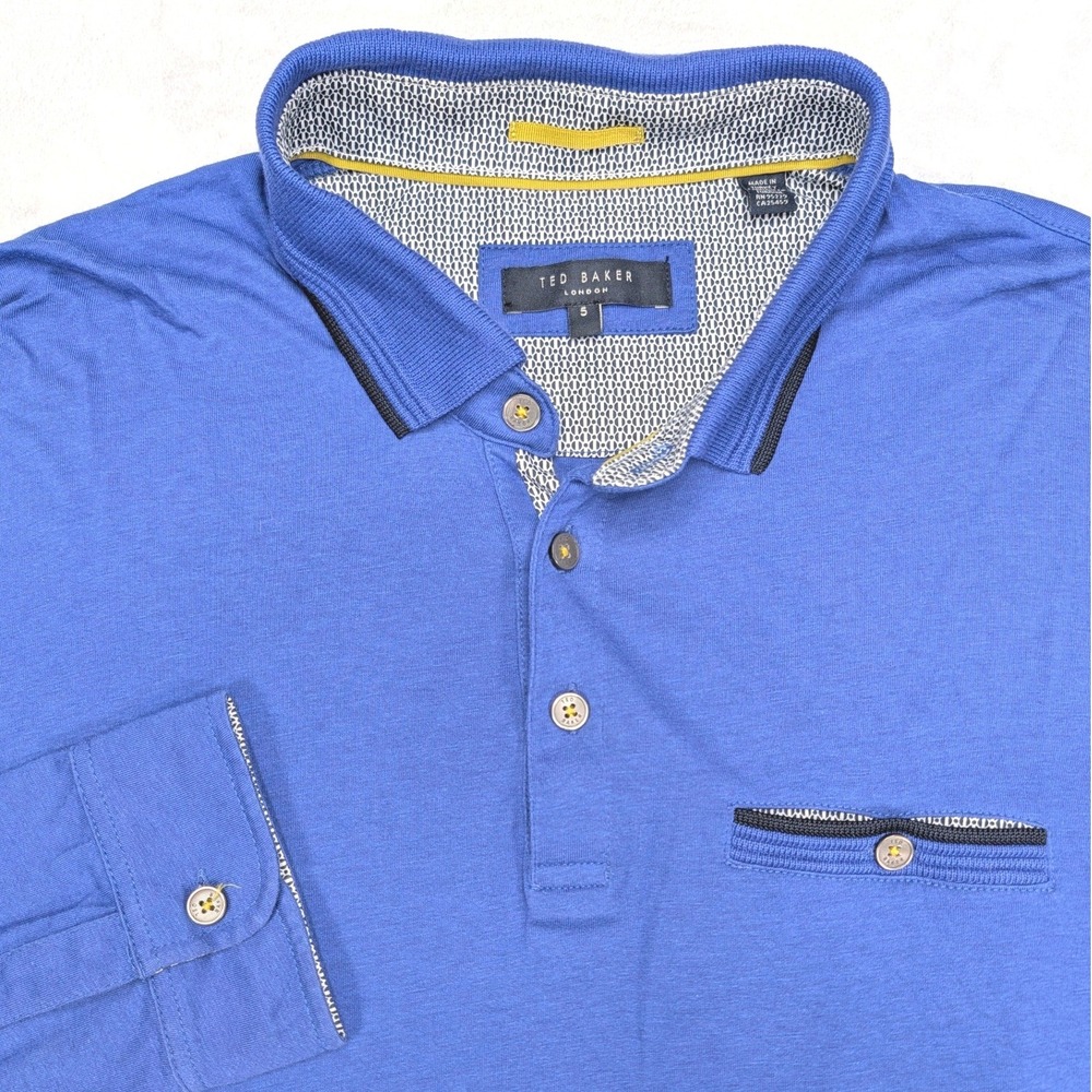 Ted Baker London‎ Mens Blue Long Sleeve Polo Shirt Size 5 (XL) Slim Fit